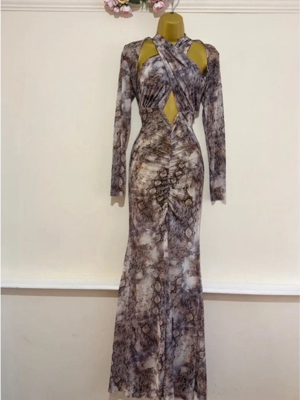 Snake Print Cutout Maxi Dress